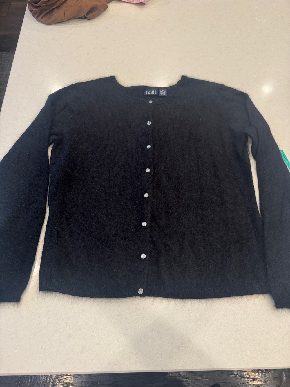 Hillard & Hanson Angora and nylon Black Button-Front Crewneck diamond buttons.